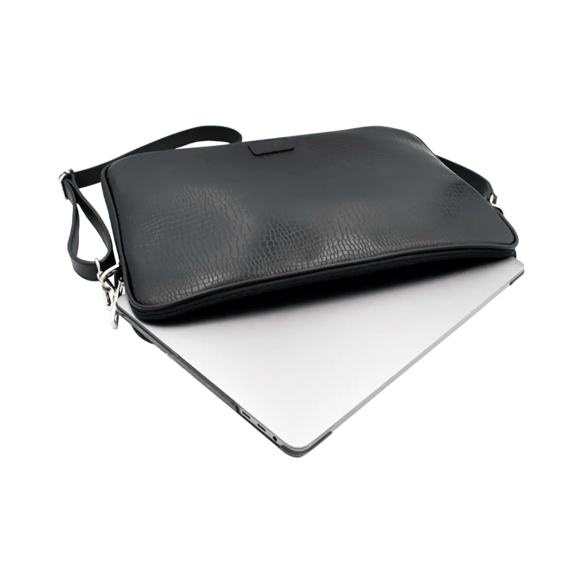 Large Leather Print Laptop Case With Strap