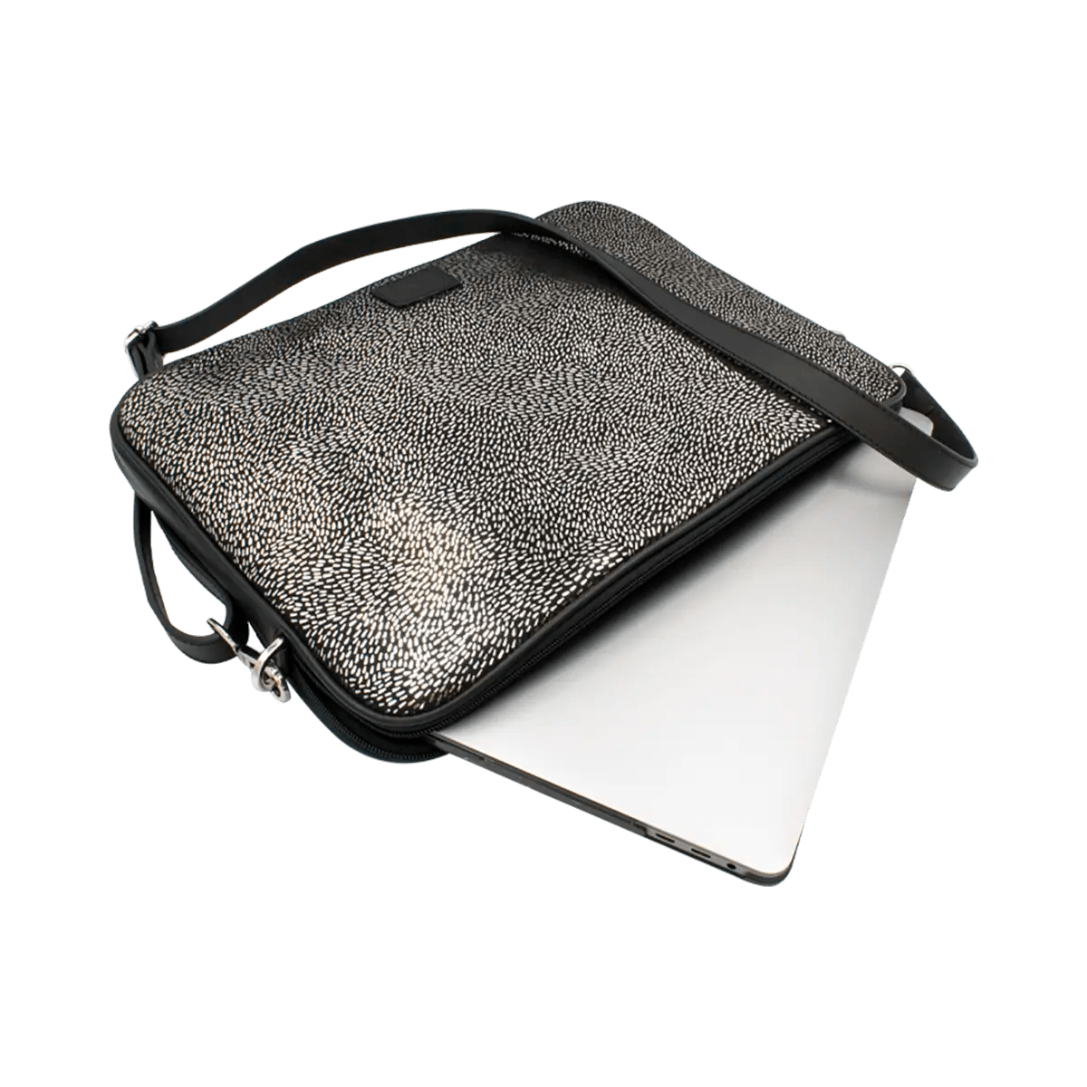 Large Leather Print Laptop Case With Strap