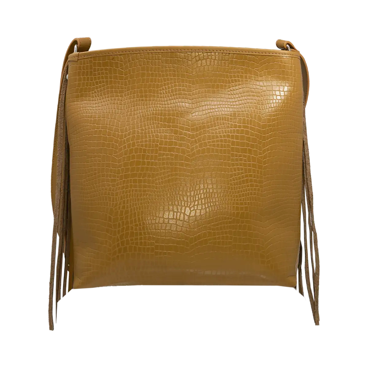 large tan leather crossbody bag with fringe. Fashion accessory for women in San Diego, CA.