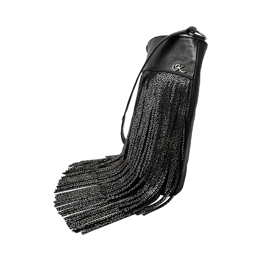 black silver stripe leather shoulder bag with 3 layers of fringe. Fashion accessories, for women in San Diego, CA.