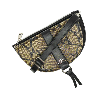 black tan print print leather crossbody bag and fanny pack. Accessory for women in San Diego, CA.