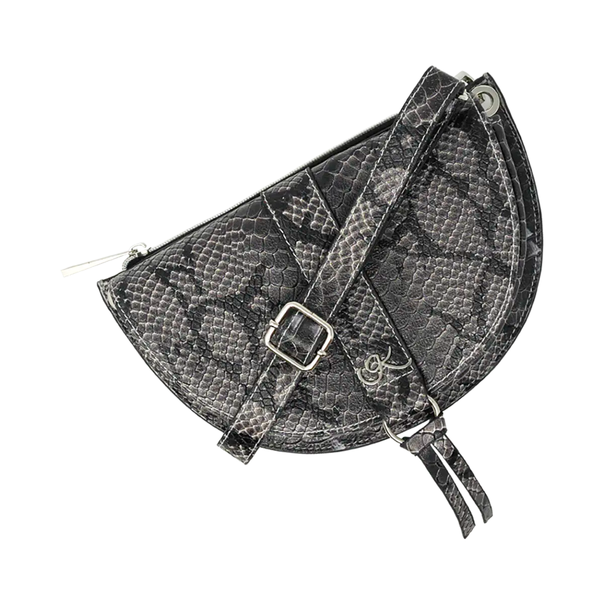 gray print print leather crossbody bag and fanny pack. Accessory for women in San Diego, CA.