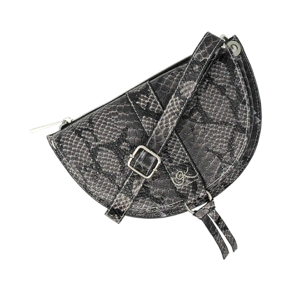 gray print print leather crossbody bag and fanny pack. Accessory for women in San Diego, CA.