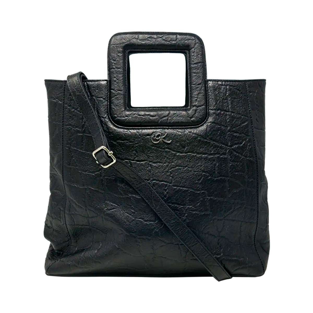 Large Leather Print Handbag With A Square Handle