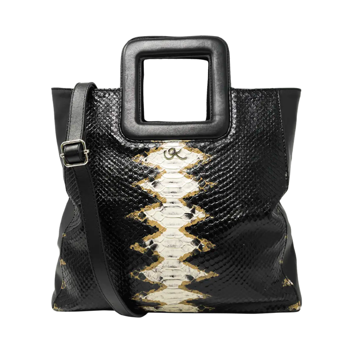 large diamond tsn ltd leather print handbag with a square handle. Accessory for women in San Diego, CA.