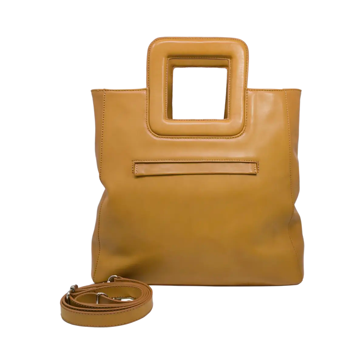 large tan circle leather print handbag with a square handle. Accessory for women in San Diego, CA.
