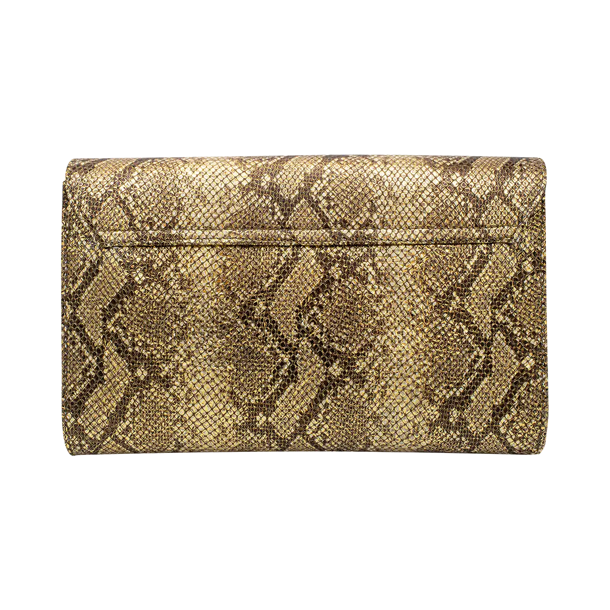 large bronze print print leather clutch with strap. Fashion accessory for women in San Diego, CA.