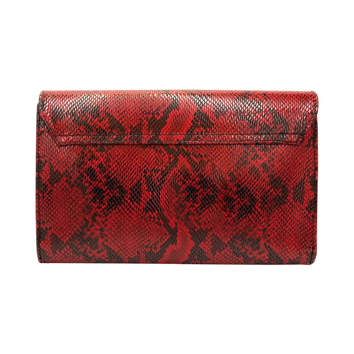 large red print print leather clutch with strap. Fashion accessory for women in San Diego, CA.