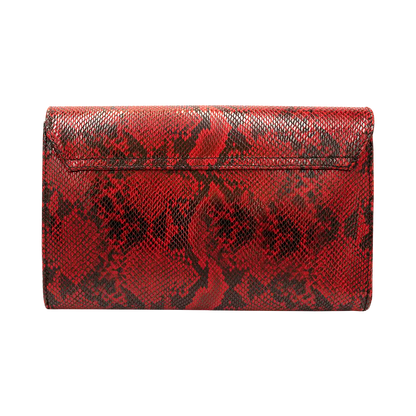 large red print print leather clutch with strap. Fashion accessory for women in San Diego, CA.