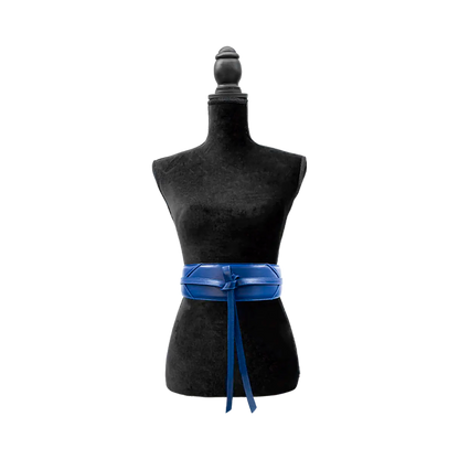 large blue wrap-around belt for women. Available in San Diego, CA.