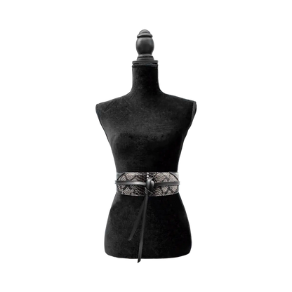 large black gray print wrap-around belt for women. Available in San Diego, CA.