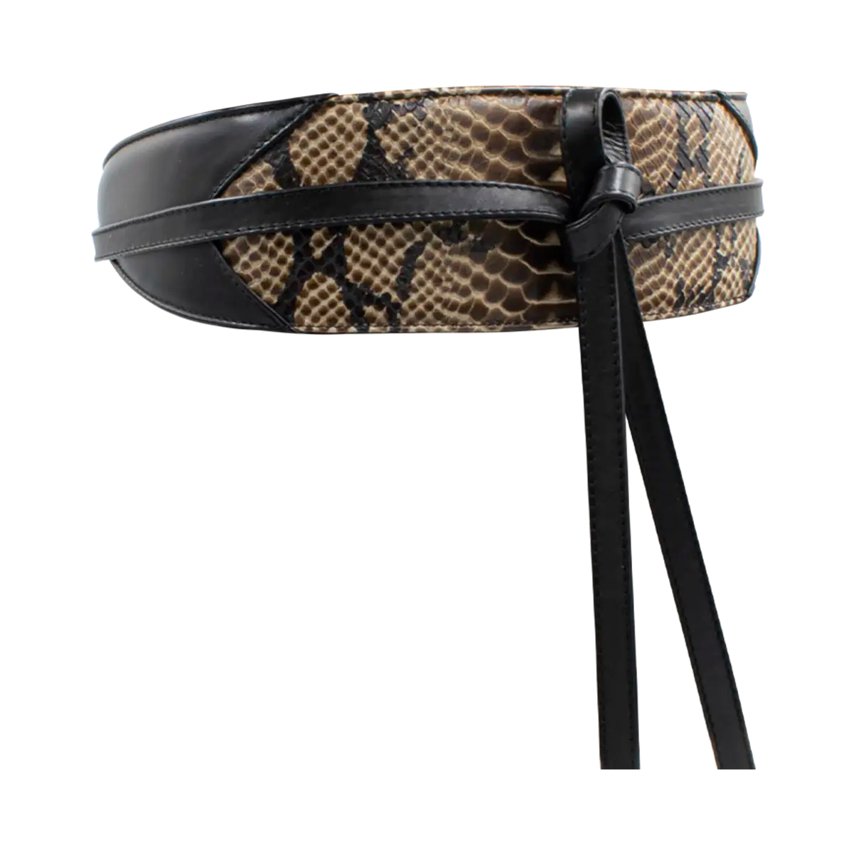 large black tan print wrap-around belt for women. Available in San Diego, CA.