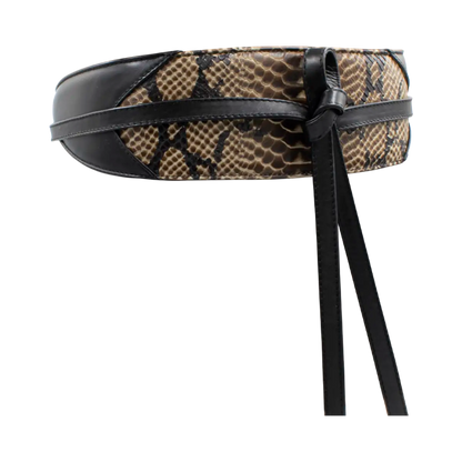 large black tan print wrap-around belt for women. Available in San Diego, CA.