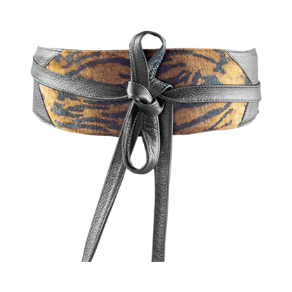 large black stripe print wrap-around belt for women. Available in San Diego, CA.
