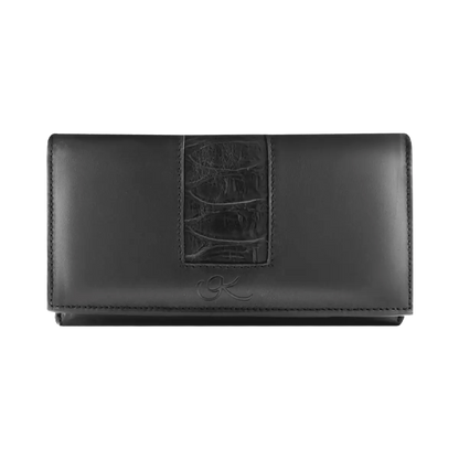 large black leather wallet for women. Fashion accessories for women, shop in San Diego, CA.
