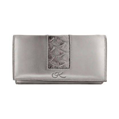 large silver leather wallet for women. Fashion accessories for women, shop in San Diego, CA.