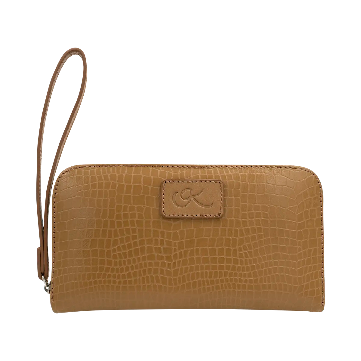 tan leather wallet with hand strap. Fashion Accessories for women shop in San Diego, CA.