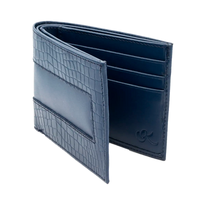 navy blue print leather wallet for men &amp; women. Fashion accessories, shop in San Diego, CA.