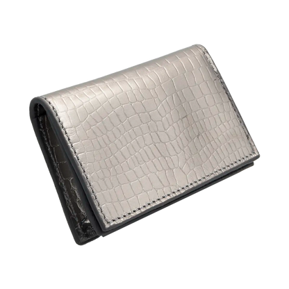 small silver leather crocodile print cardholder. Accessory for men and women. Shop in San Diego, CA.